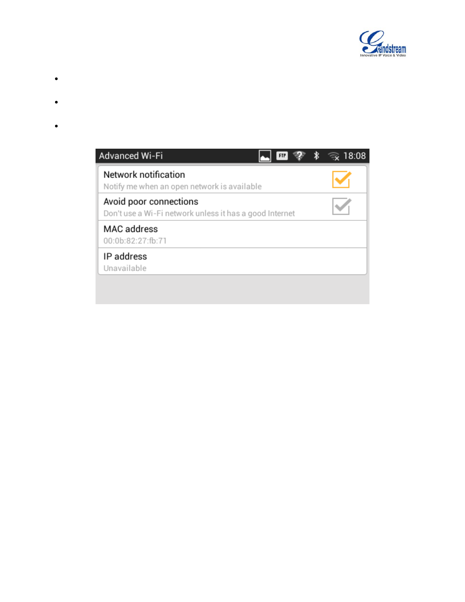 Figure 18: gxv3240 wi-fi advanced settings | Grandstream GXV3240 Wi-Fi Guide User Manual | Page 18 / 19