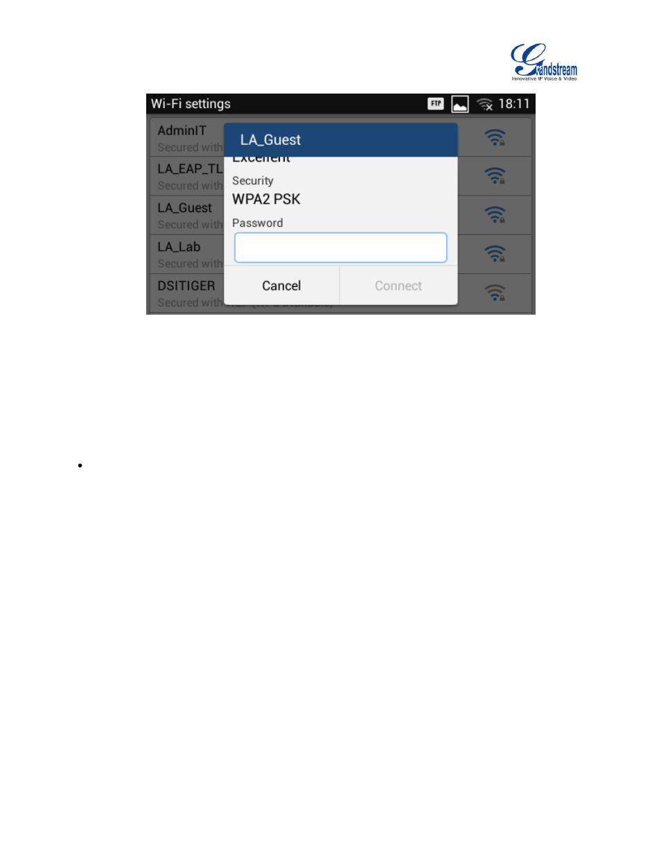 Figure 5: gxv3240 connect to wi-fi | Grandstream GXV3240 Wi-Fi Guide User Manual | Page 8 / 19