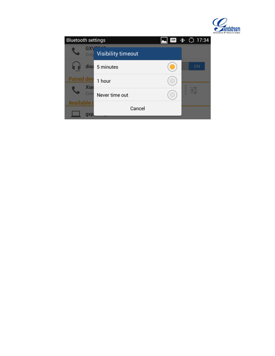 Figure 11: select visibility timeout | Grandstream GXV3240 Bluetooth Guide User Manual | Page 12 / 15