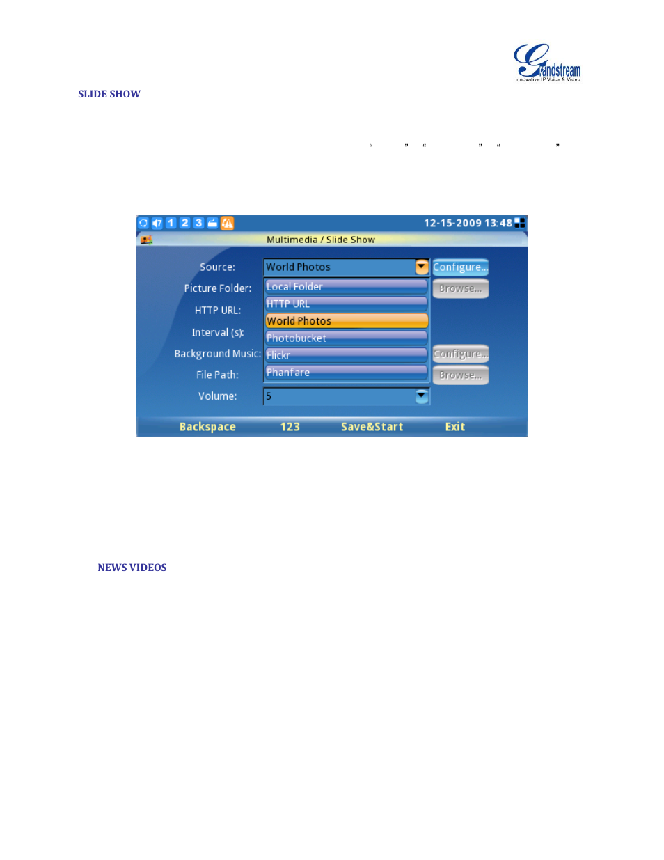 Slide show, News videos | Grandstream GXV3140 User Manual User Manual | Page 107 / 151
