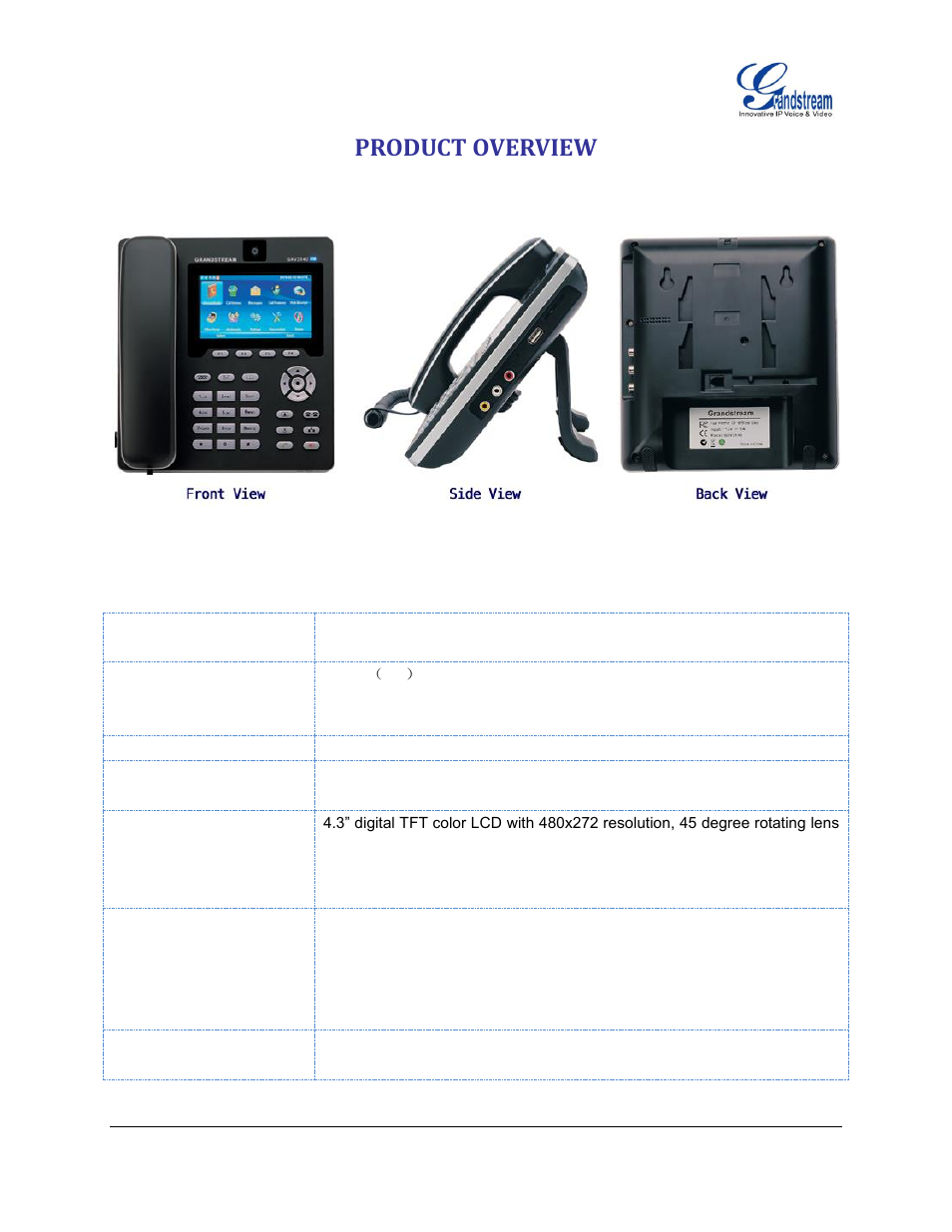 Product overview, Table 1 : key features | Grandstream GXV3140 User Manual User Manual | Page 11 / 151