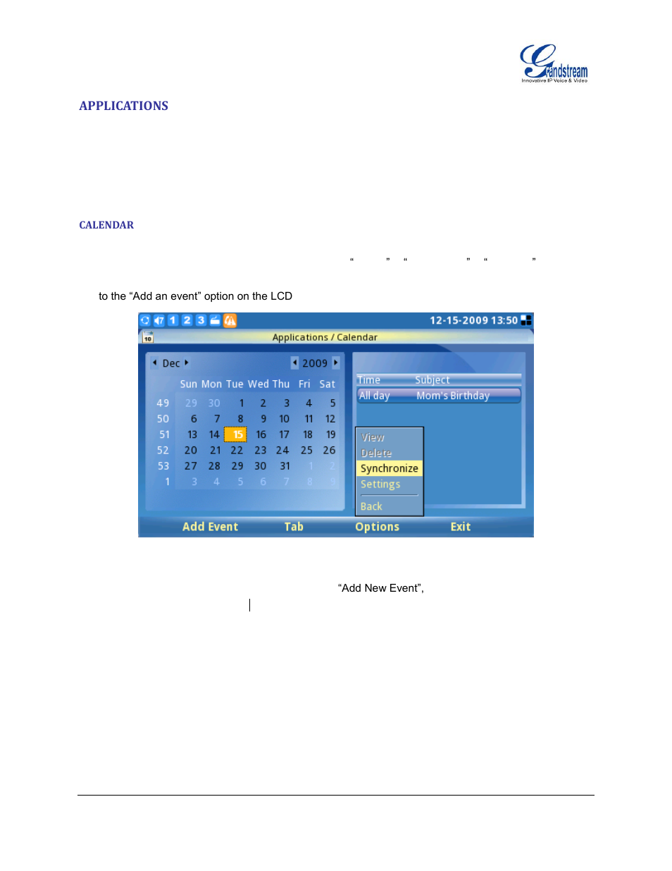 Applications, Calendar | Grandstream GXV3140 User Manual User Manual | Page 110 / 151