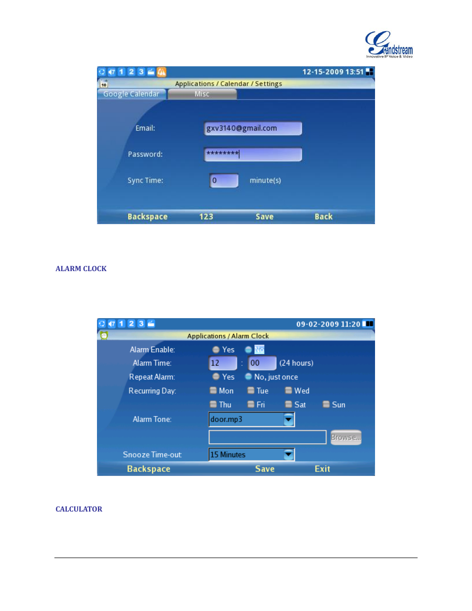 Alarm clock, Calculator | Grandstream GXV3140 User Manual User Manual | Page 113 / 151
