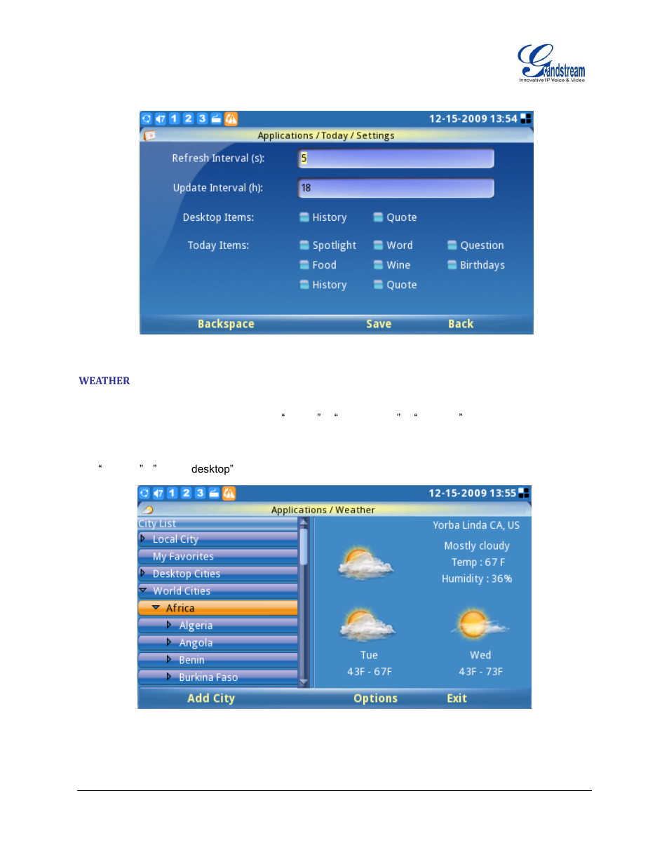 Weather | Grandstream GXV3140 User Manual User Manual | Page 120 / 151