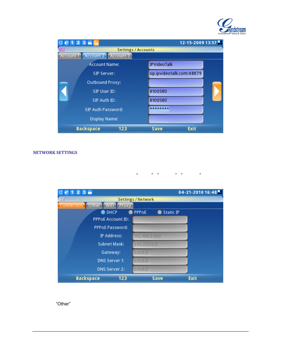 Network settings | Grandstream GXV3140 User Manual User Manual | Page 123 / 151