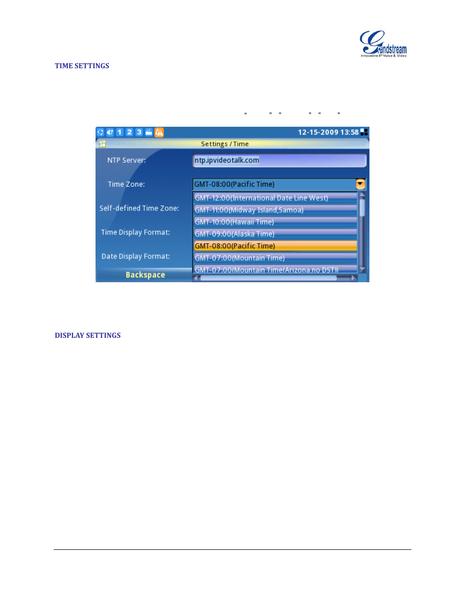 Time settings, Display settings | Grandstream GXV3140 User Manual User Manual | Page 127 / 151