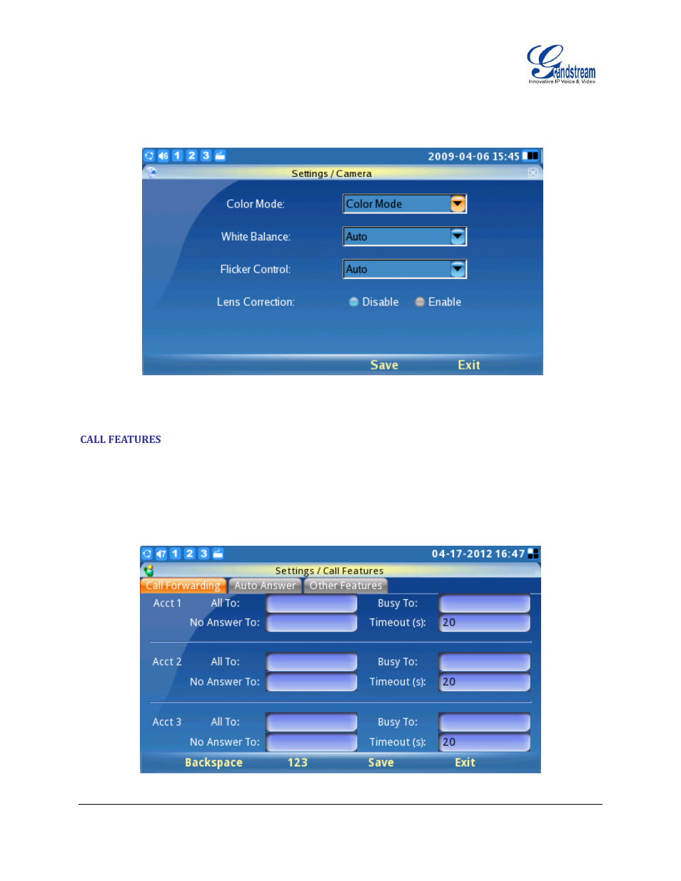 Call features | Grandstream GXV3140 User Manual User Manual | Page 131 / 151