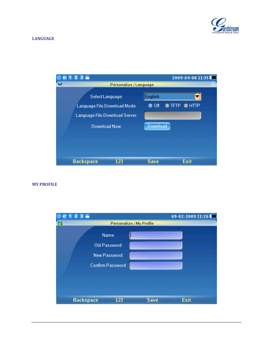 Language, My profile | Grandstream GXV3140 User Manual User Manual | Page 138 / 151