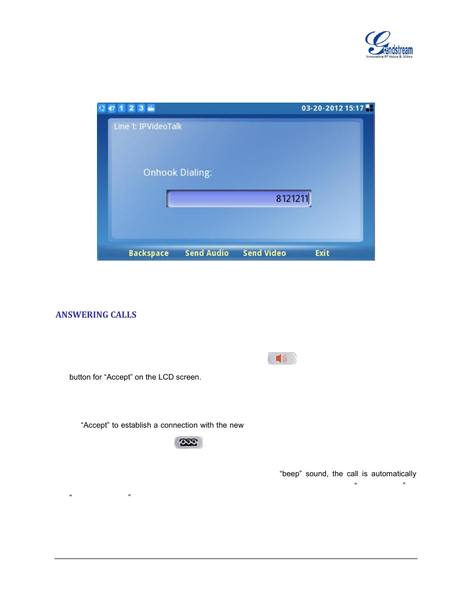 Answering calls | Grandstream GXV3140 User Manual User Manual | Page 29 / 151