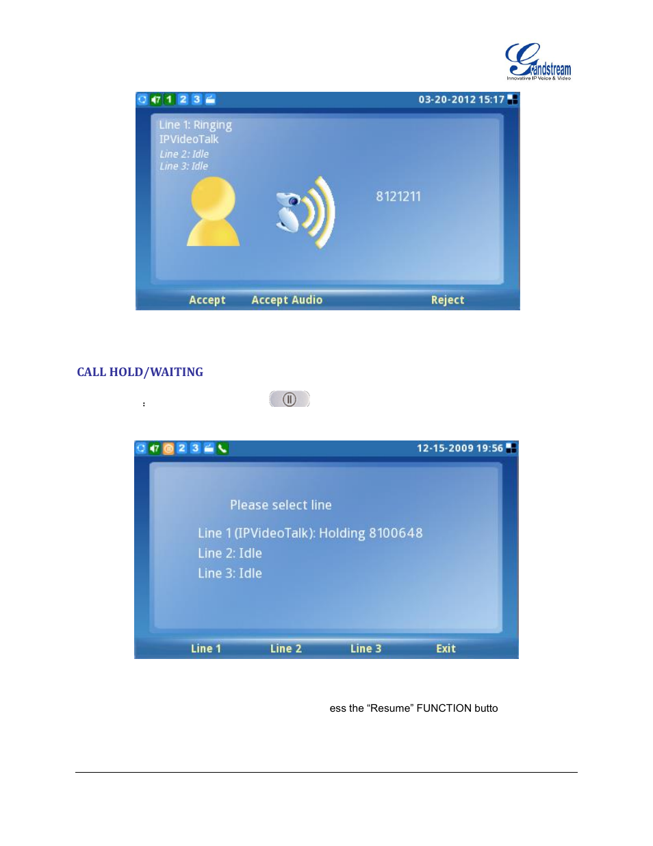 Call hold/waiting | Grandstream GXV3140 User Manual User Manual | Page 30 / 151