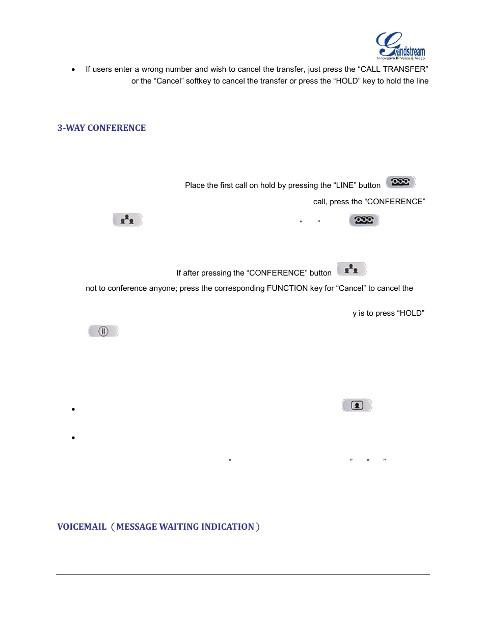 Way conference, Voicemail（message waiting indication | Grandstream GXV3140 User Manual User Manual | Page 32 / 151