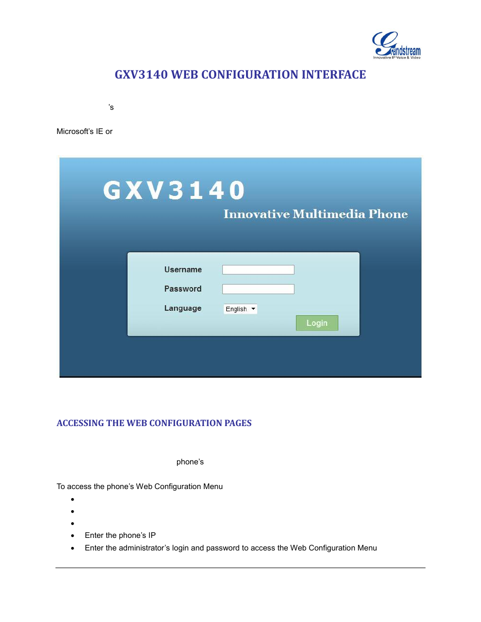 Gxv3140 web configuration interface | Grandstream GXV3140 User Manual User Manual | Page 36 / 151