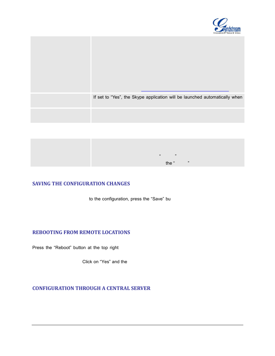 Saving the configuration changes, Rebooting from remote locations, Configuration through a central server | Grandstream GXV3140 User Manual User Manual | Page 60 / 151