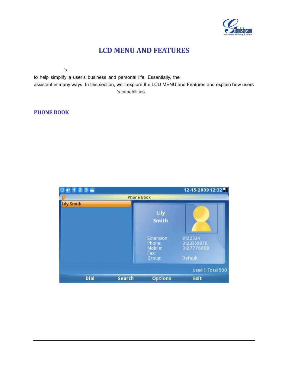 Lcd menu and features, Phone book | Grandstream GXV3140 User Manual User Manual | Page 62 / 151