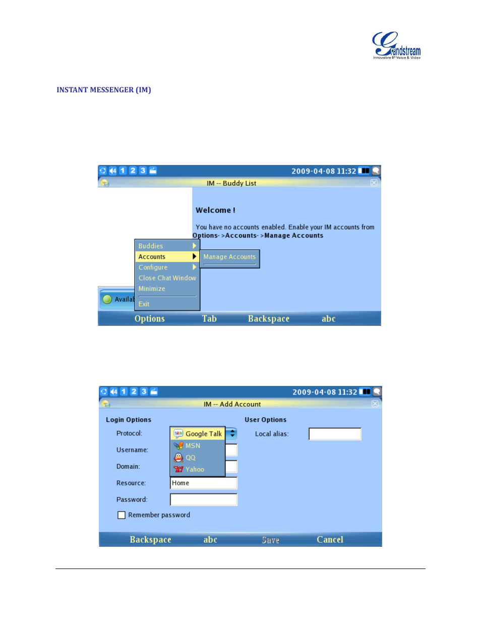Instant messenger (im) | Grandstream GXV3140 User Manual User Manual | Page 88 / 151