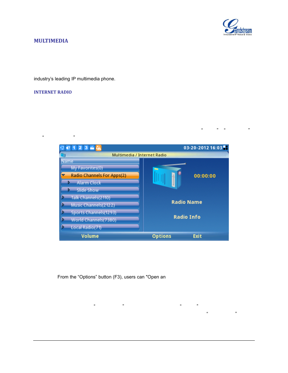 Multimedia, Internet radio | Grandstream GXV3140 User Manual User Manual | Page 96 / 151