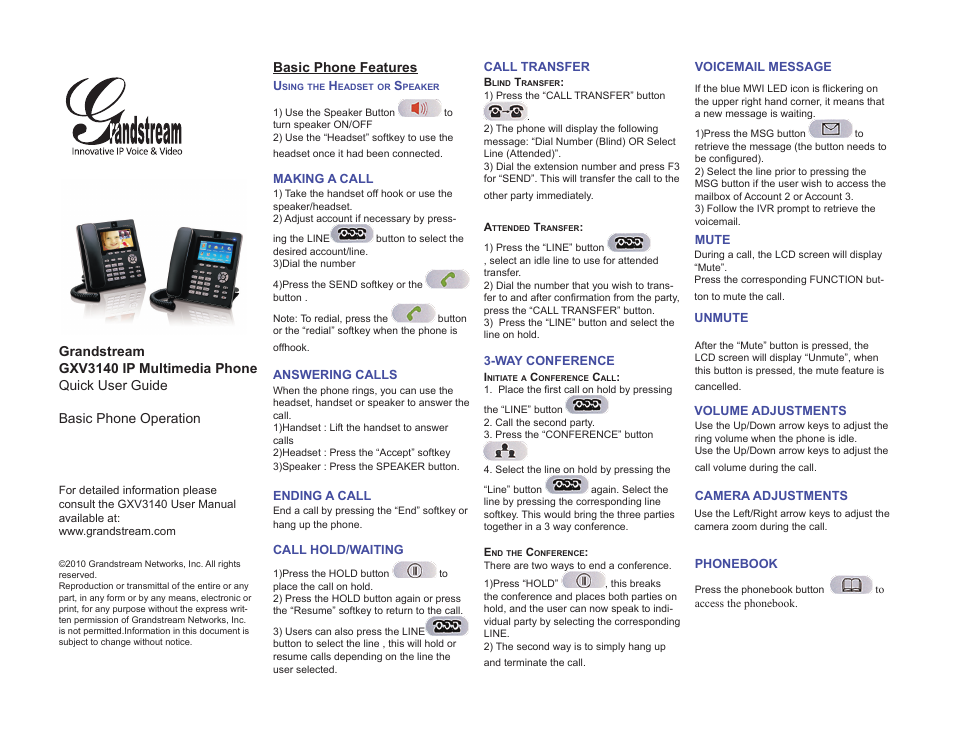 Grandstream GXV3140 Quick User Guide User Manual | 1 page