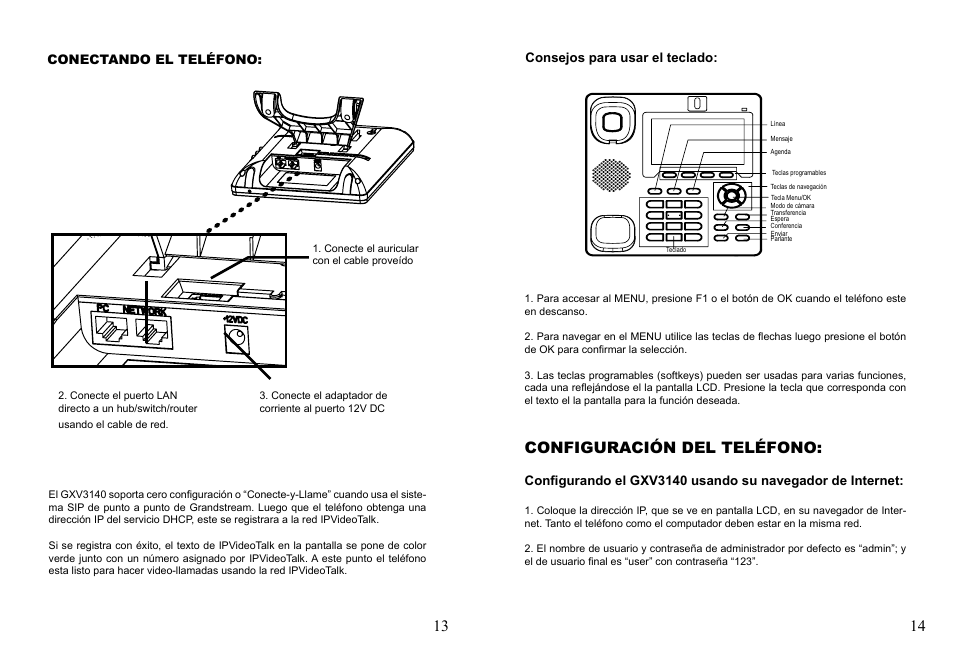 Configuración del teléfono: 13 14 | Grandstream GXV3140 Quick Start Guide User Manual | Page 9 / 17