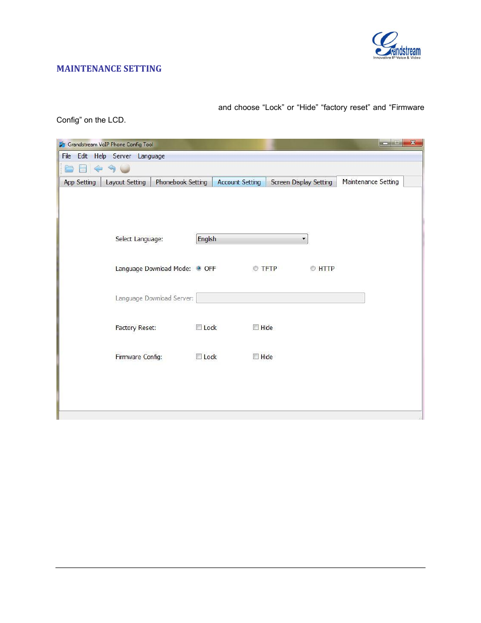 Maintenance setting, Figure 8: maintenance setting interface | Grandstream GXV3140 GUI Customization Guide User Manual | Page 11 / 11