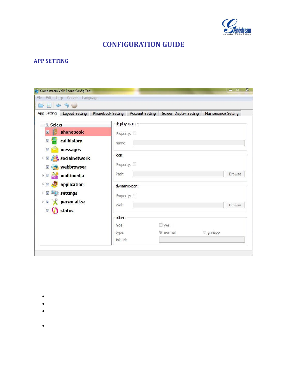 Configuration guide, App setting, Figure 1: app setting interface | Grandstream GXV3140 GUI Customization Guide User Manual | Page 4 / 11