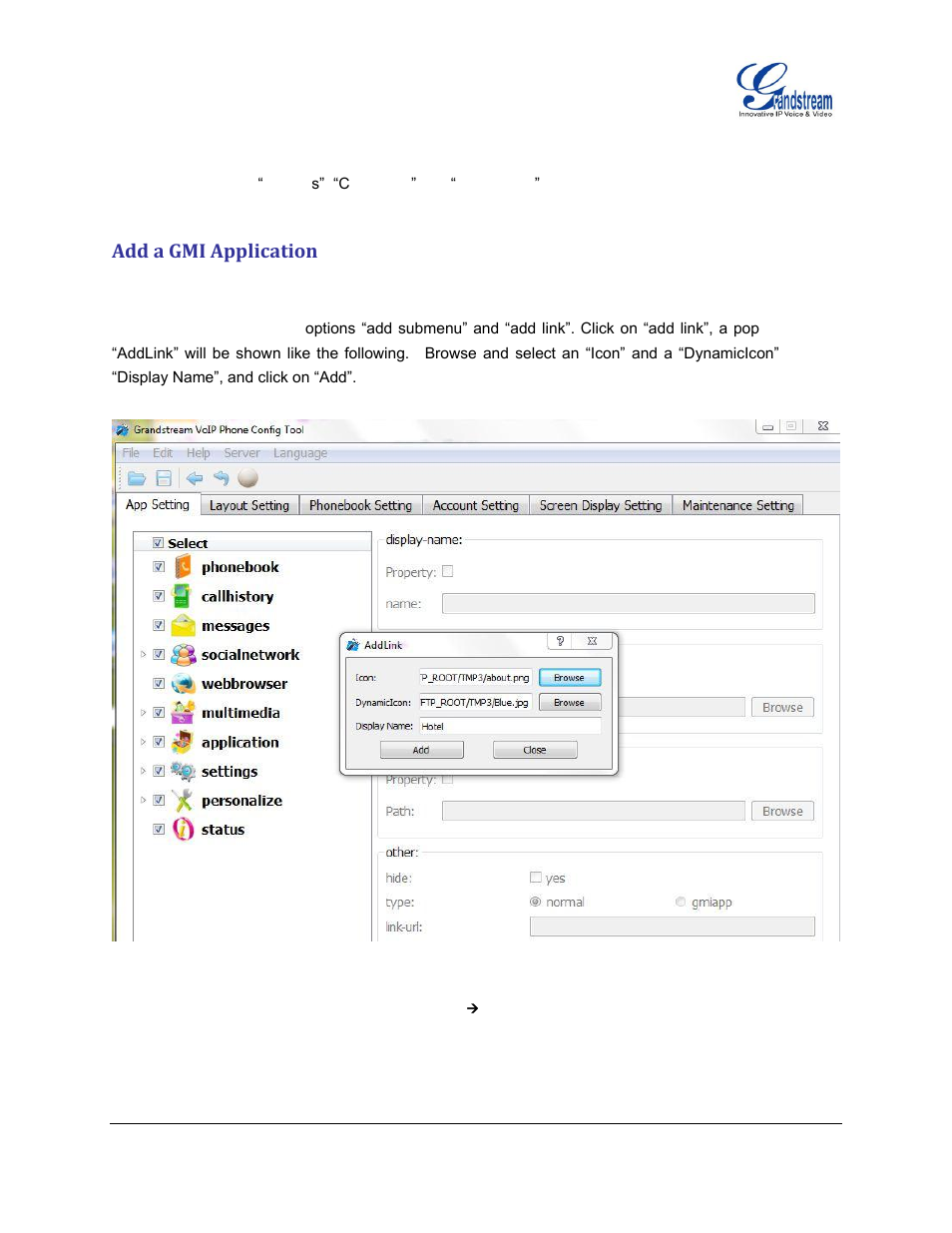 Add a gmi application, Figure 2: app setting  add a gmi application | Grandstream GXV3140 GUI Customization Guide User Manual | Page 5 / 11