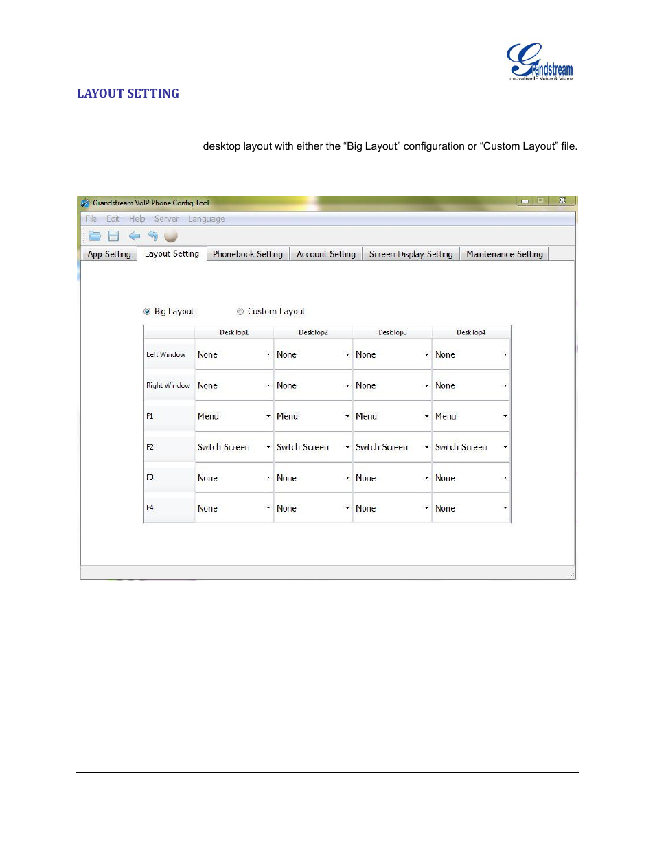 Layout setting, Figure 4: layout setting interface | Grandstream GXV3140 GUI Customization Guide User Manual | Page 7 / 11