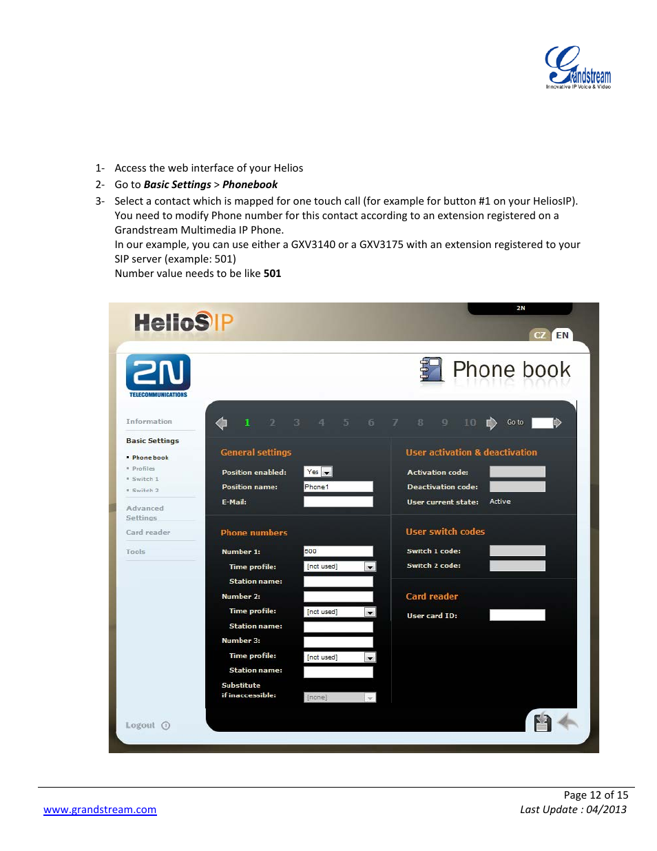 Grandstream 2N Helios with Grandstream Configuration Guide User Manual | Page 12 / 15