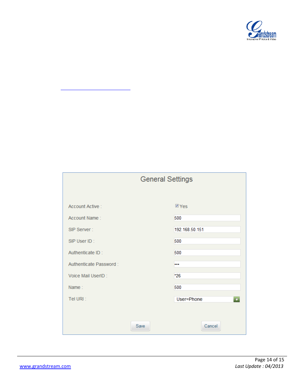 Grandstream 2N Helios with Grandstream Configuration Guide User Manual | Page 14 / 15