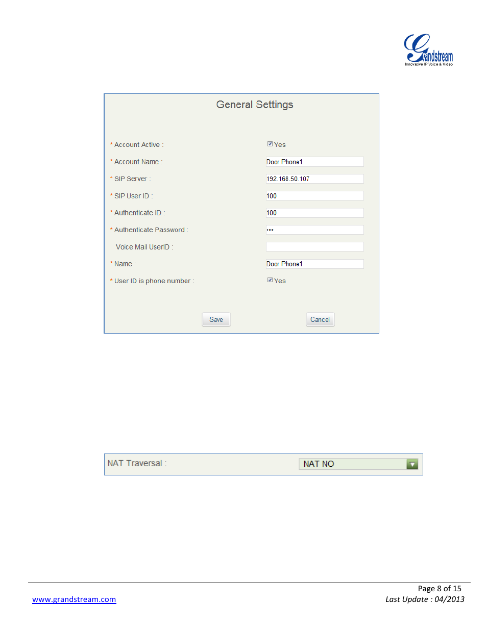 Grandstream 2N Helios with Grandstream Configuration Guide User Manual | Page 8 / 15