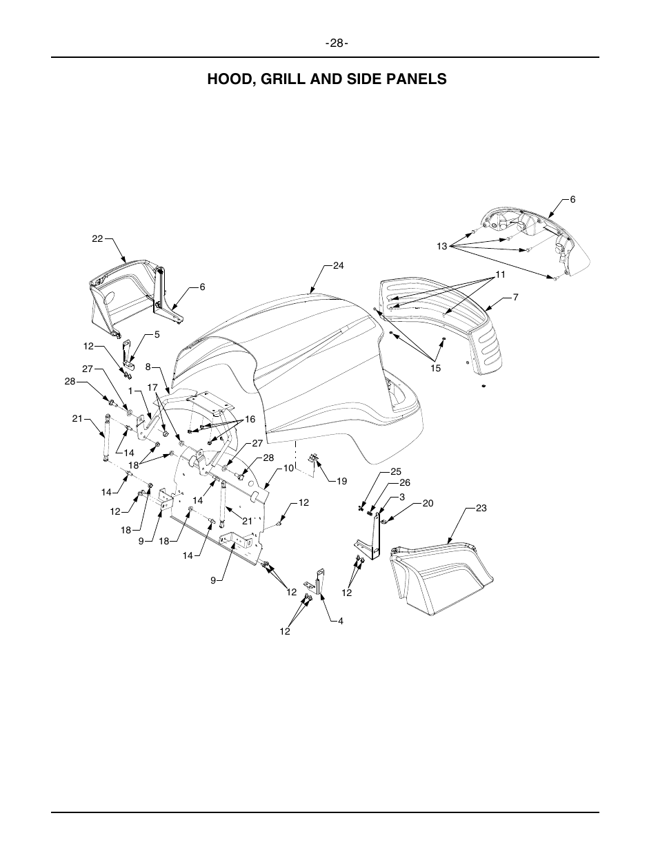 Hood, grill and side panels | Cub Cadet 6284 User Manual | Page 28 / 39