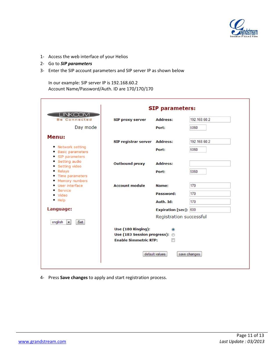 Grandstream LinkCom IP Door System with Grandstream Configuration Guide User Manual | Page 11 / 13