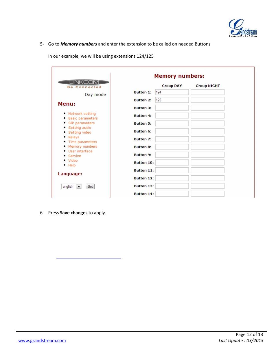 Grandstream LinkCom IP Door System with Grandstream Configuration Guide User Manual | Page 12 / 13