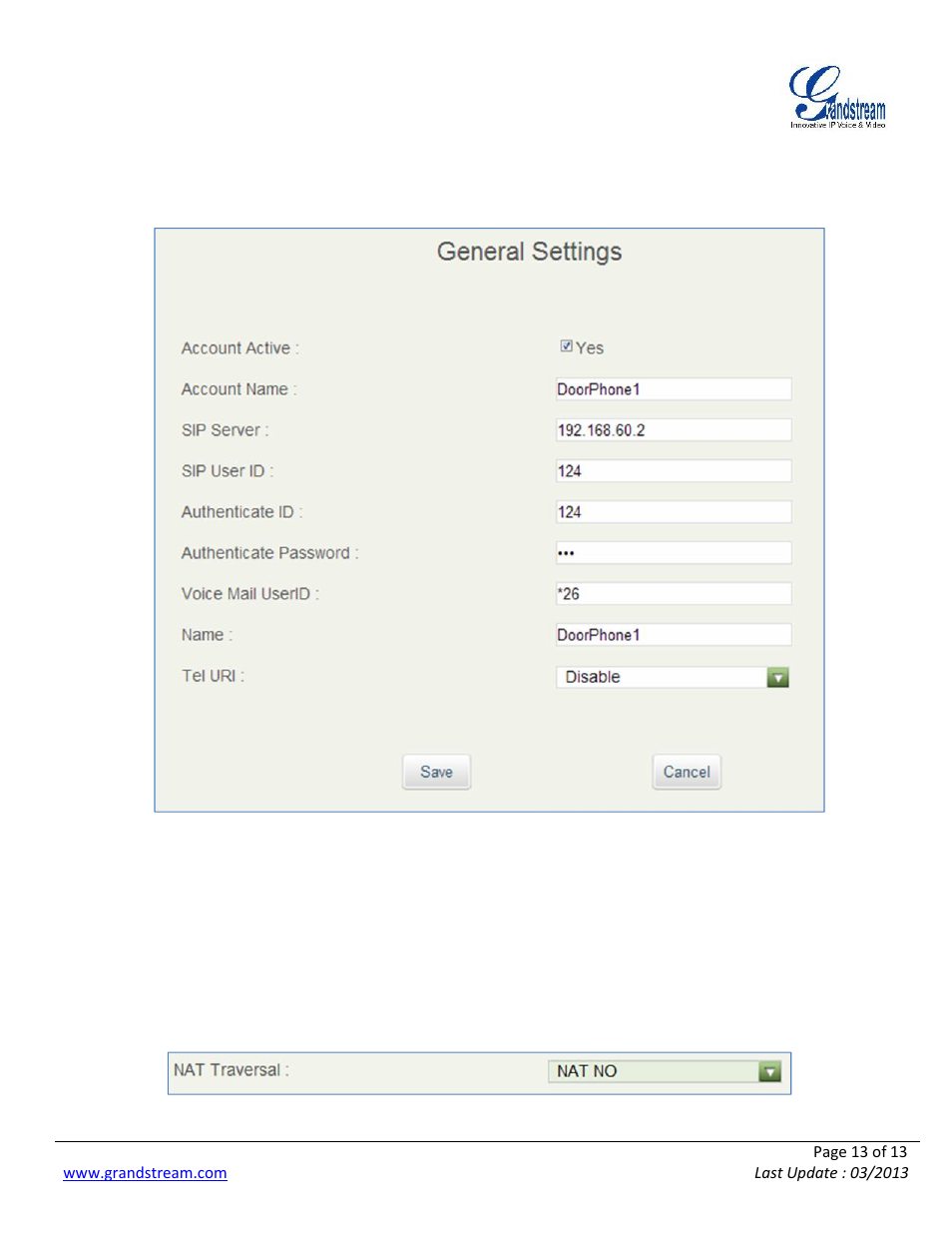 Grandstream LinkCom IP Door System with Grandstream Configuration Guide User Manual | Page 13 / 13