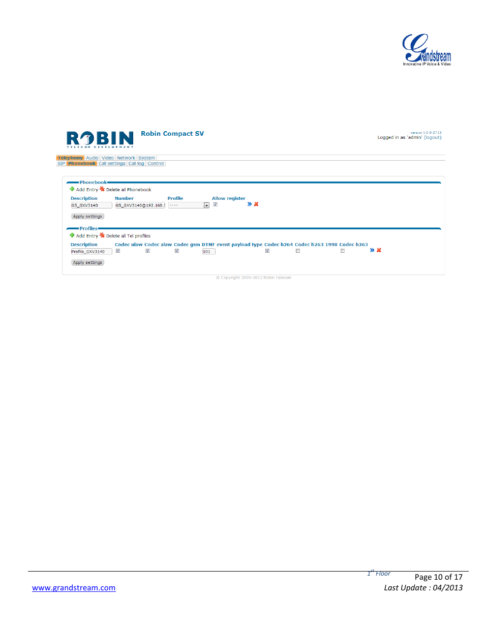 Grandstream Robin SmartView with Grandstream Configuration Guide User Manual | Page 10 / 17