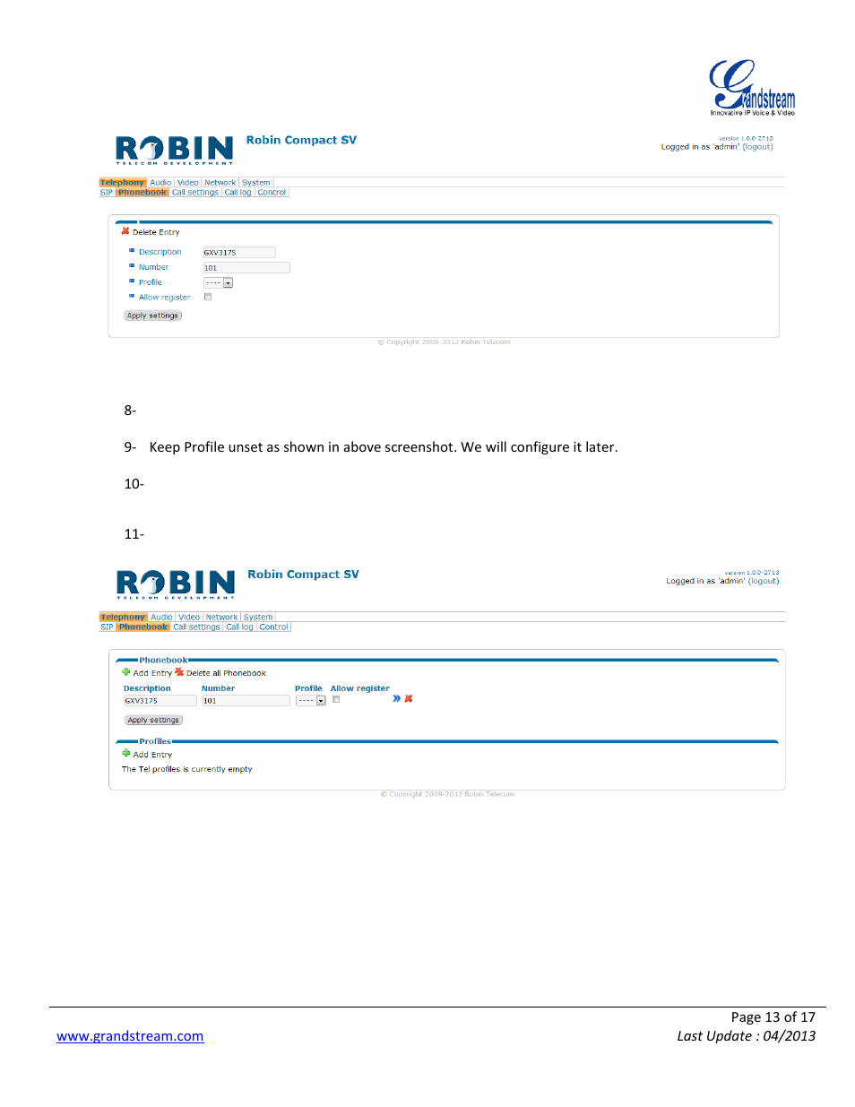 Grandstream Robin SmartView with Grandstream Configuration Guide User Manual | Page 13 / 17