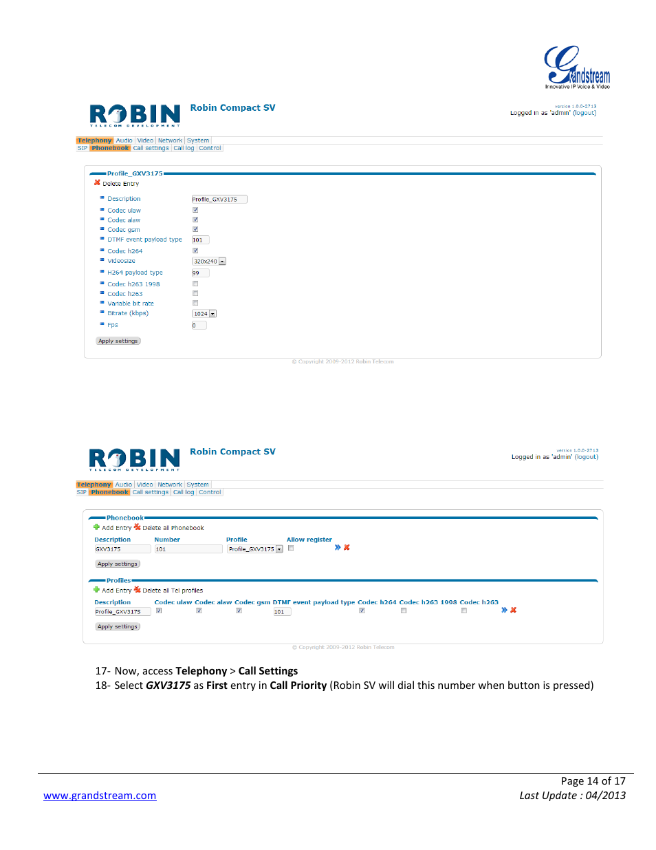 Grandstream Robin SmartView with Grandstream Configuration Guide User Manual | Page 14 / 17