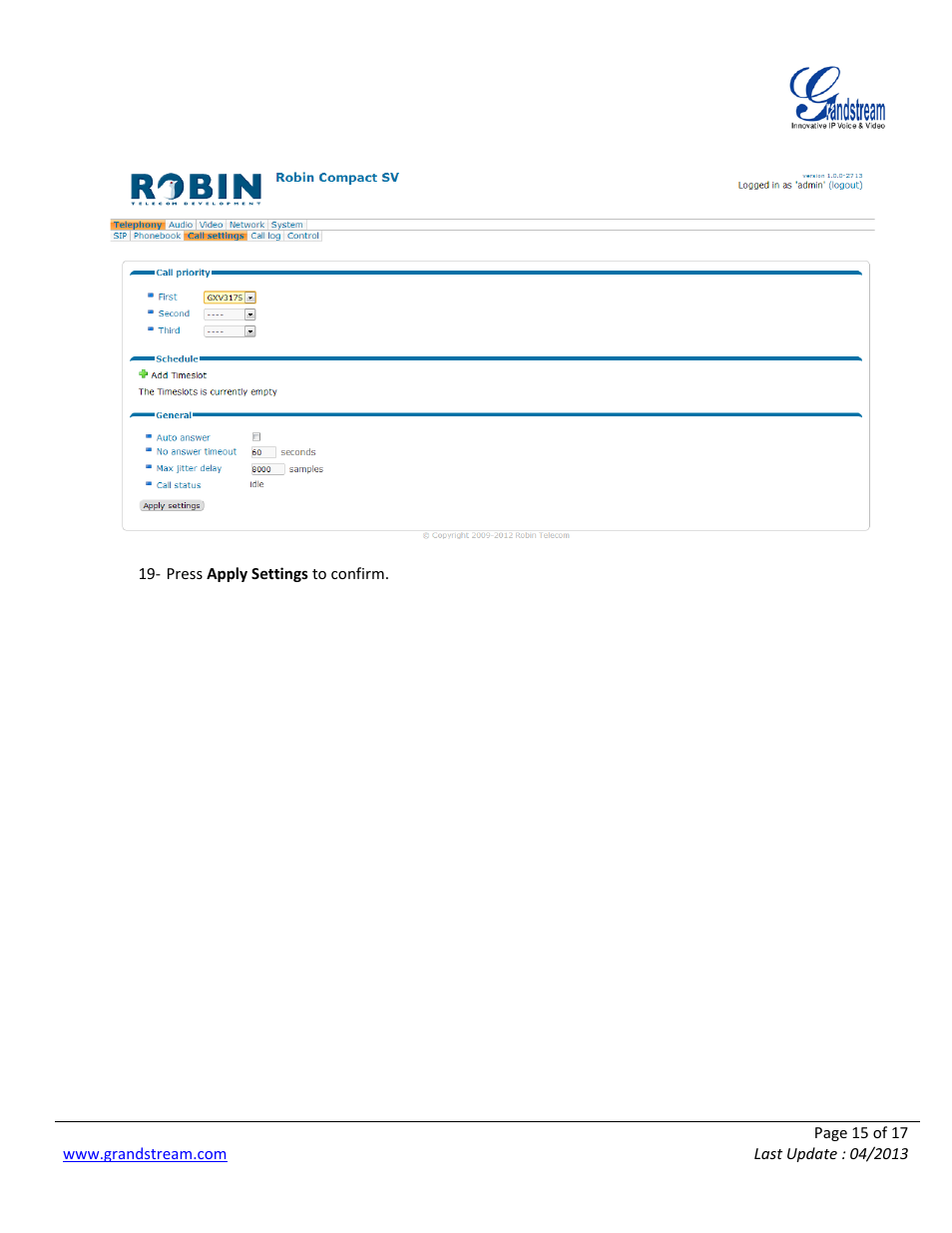 Grandstream Robin SmartView with Grandstream Configuration Guide User Manual | Page 15 / 17