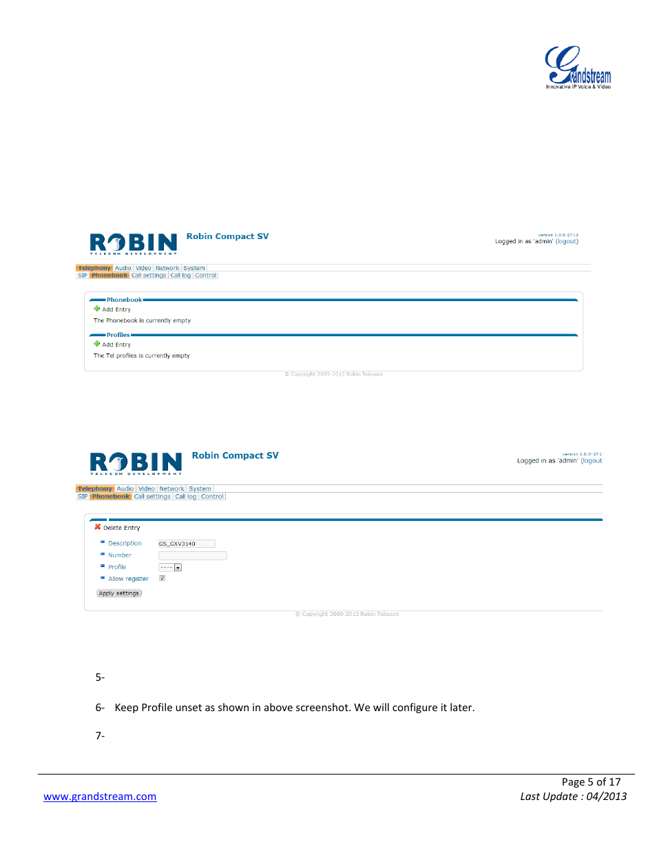 Step 1: robin smartview configuration | Grandstream Robin SmartView with Grandstream Configuration Guide User Manual | Page 5 / 17