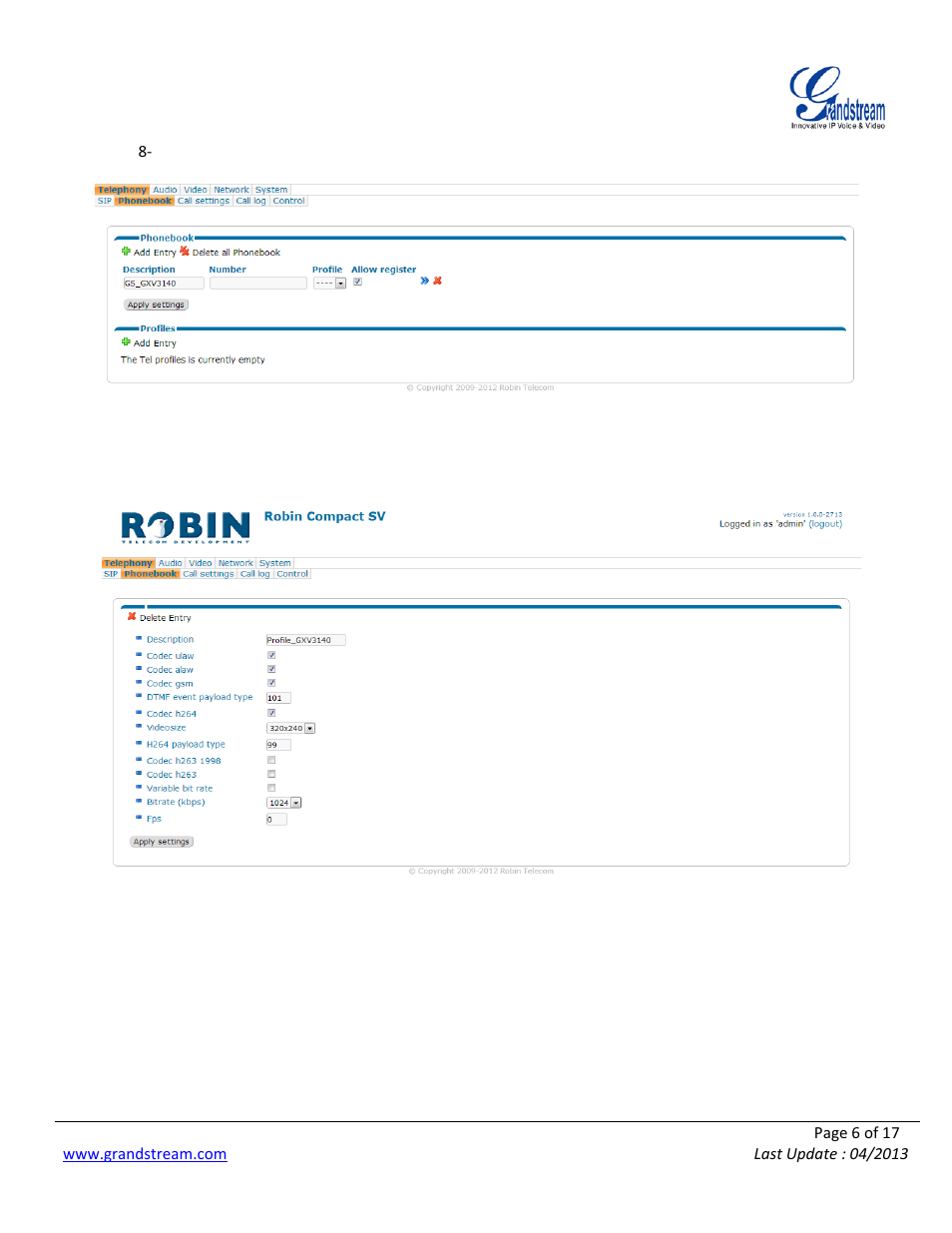 Grandstream Robin SmartView with Grandstream Configuration Guide User Manual | Page 6 / 17