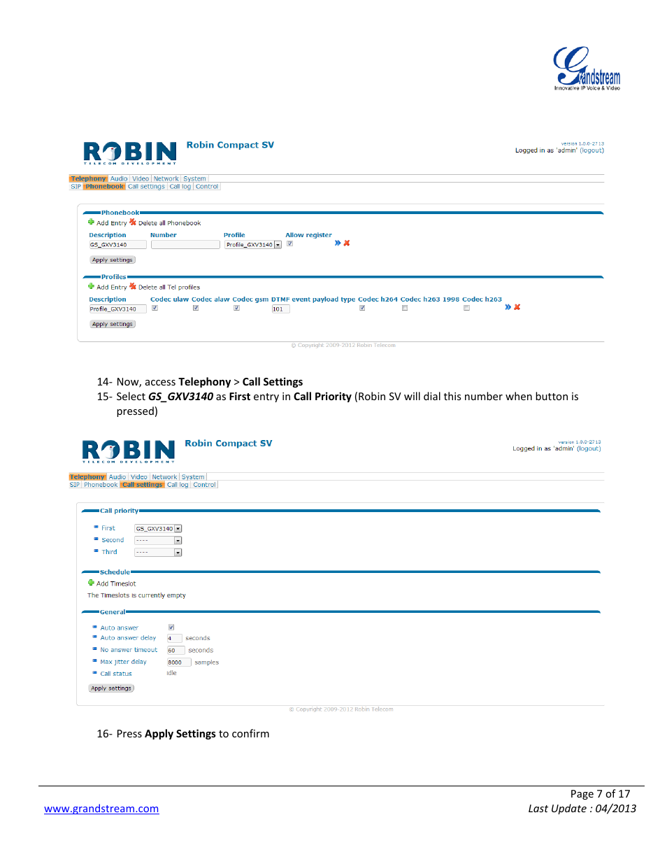 Grandstream Robin SmartView with Grandstream Configuration Guide User Manual | Page 7 / 17