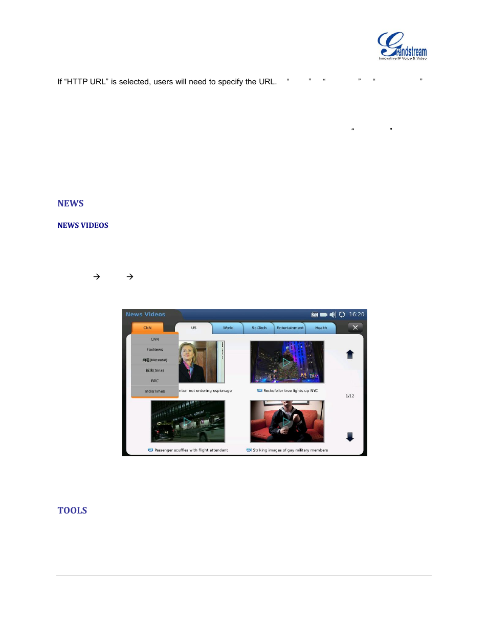 News, News videos, Tools | Grandstream GXV3175 User Manual User Manual | Page 100 / 139