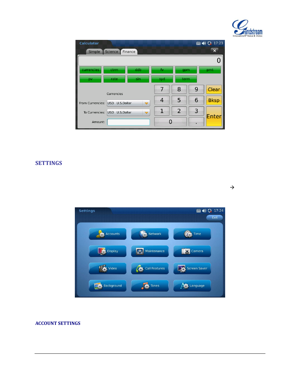 Settings, Account settings | Grandstream GXV3175 User Manual User Manual | Page 107 / 139
