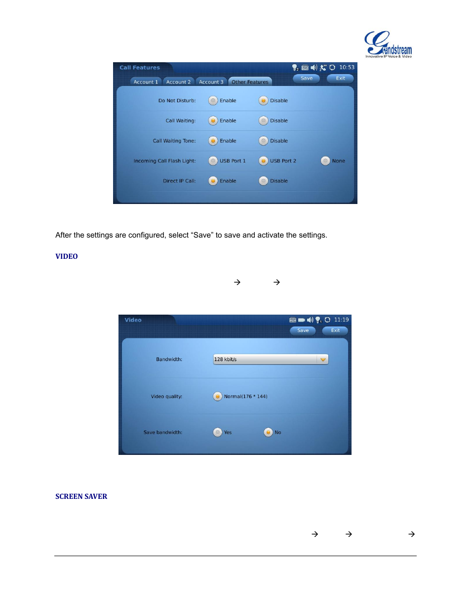 Video, Screen saver | Grandstream GXV3175 User Manual User Manual | Page 119 / 139