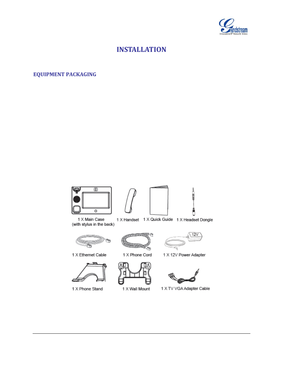Installation, Equipment packaging | Grandstream GXV3175 User Manual User Manual | Page 14 / 139