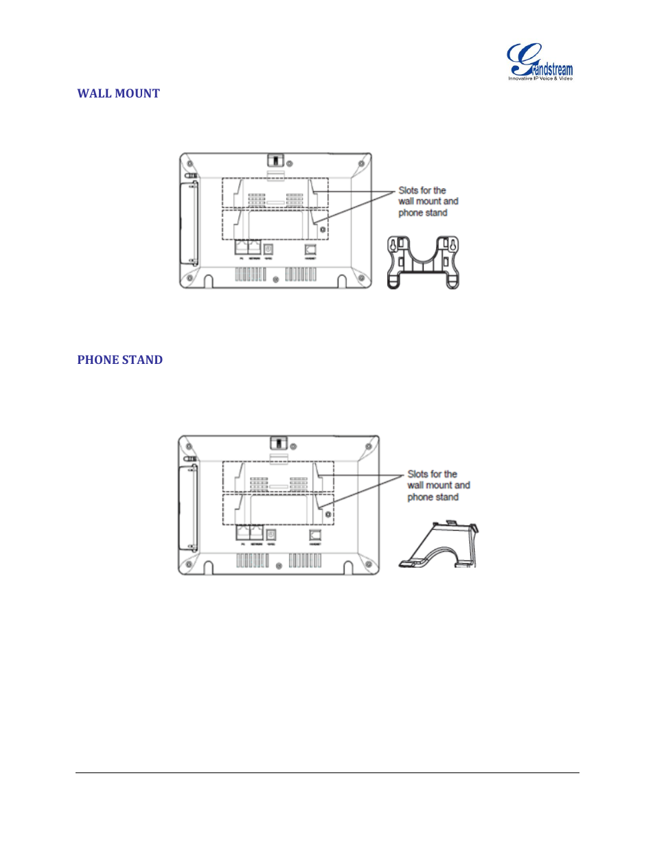 Wall mount, Phone stand | Grandstream GXV3175 User Manual User Manual | Page 17 / 139