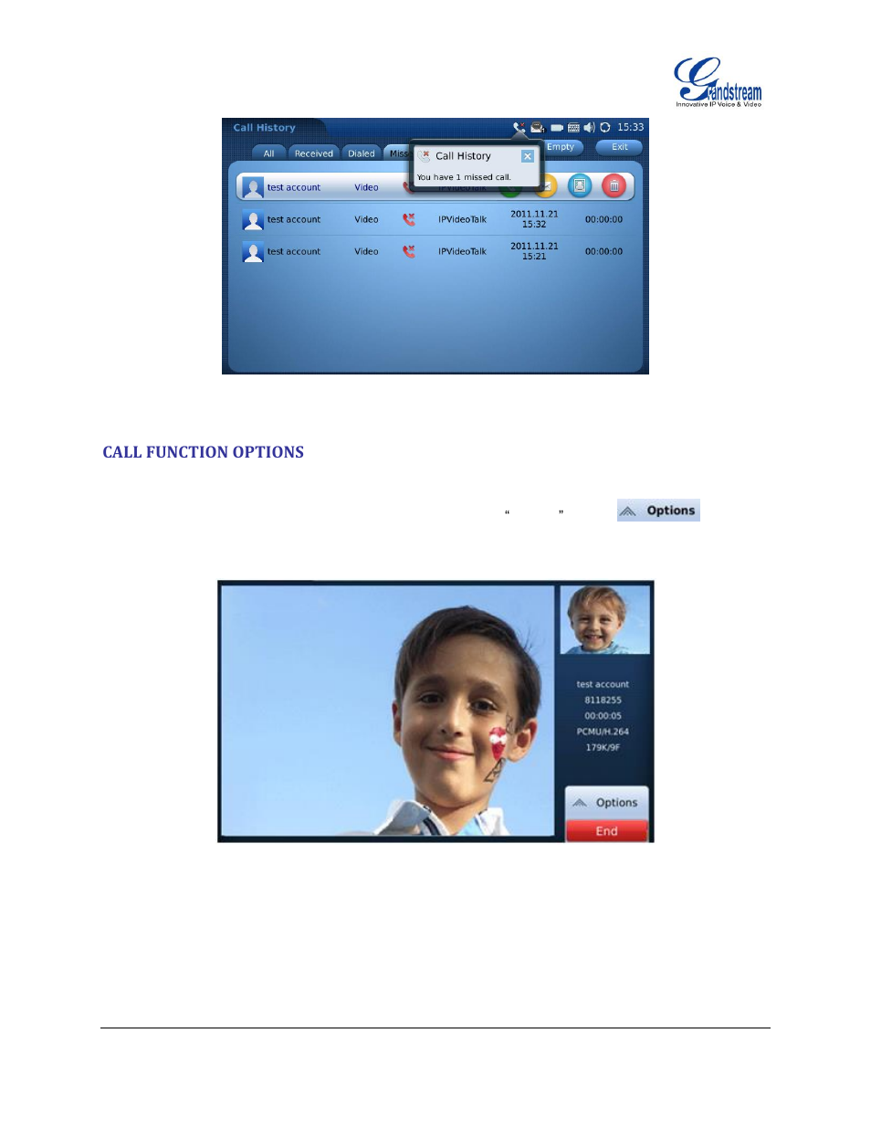 Call function options | Grandstream GXV3175 User Manual User Manual | Page 34 / 139