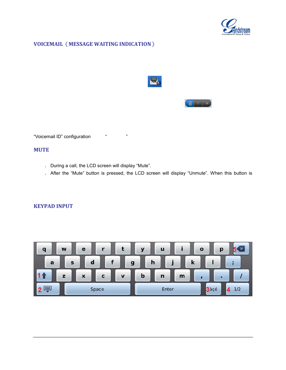 Voicemail（message waiting indication, Mute, Keypad input | Grandstream GXV3175 User Manual User Manual | Page 40 / 139