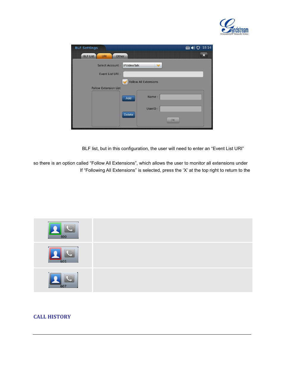 Call history | Grandstream GXV3175 User Manual User Manual | Page 72 / 139