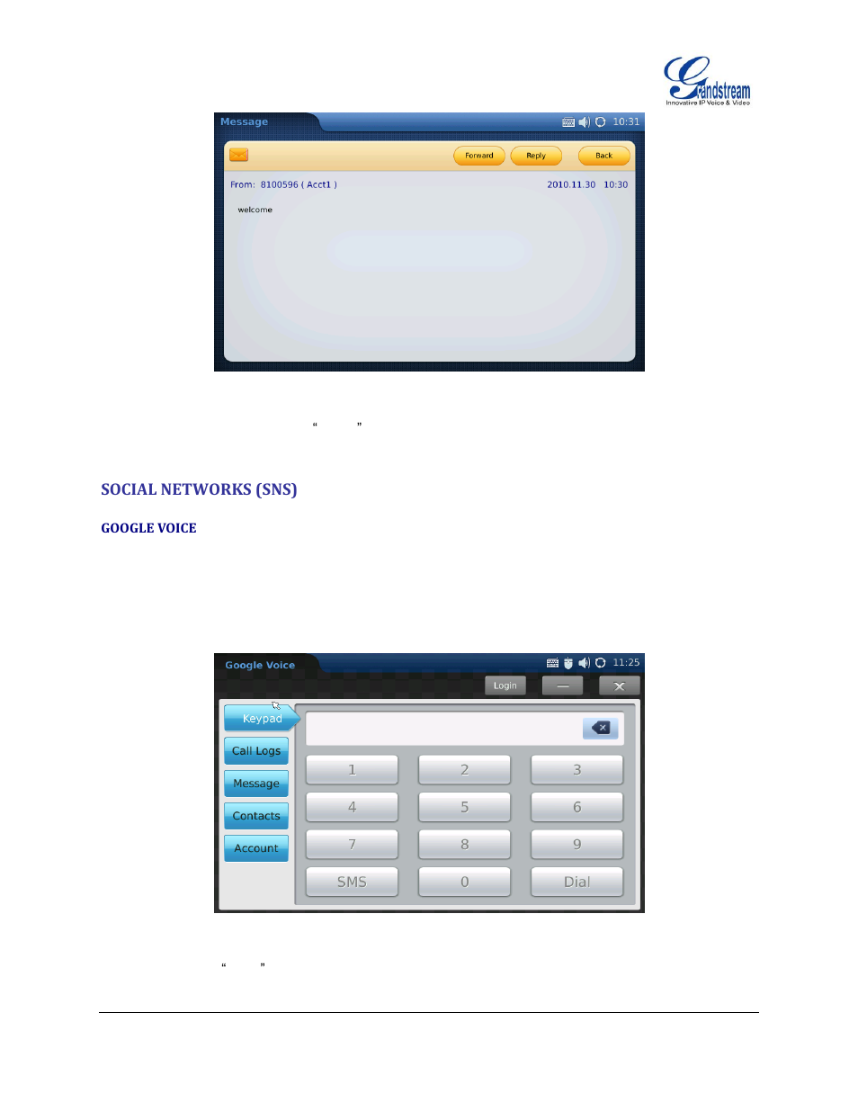 Social networks (sns), Google voice | Grandstream GXV3175 User Manual User Manual | Page 77 / 139