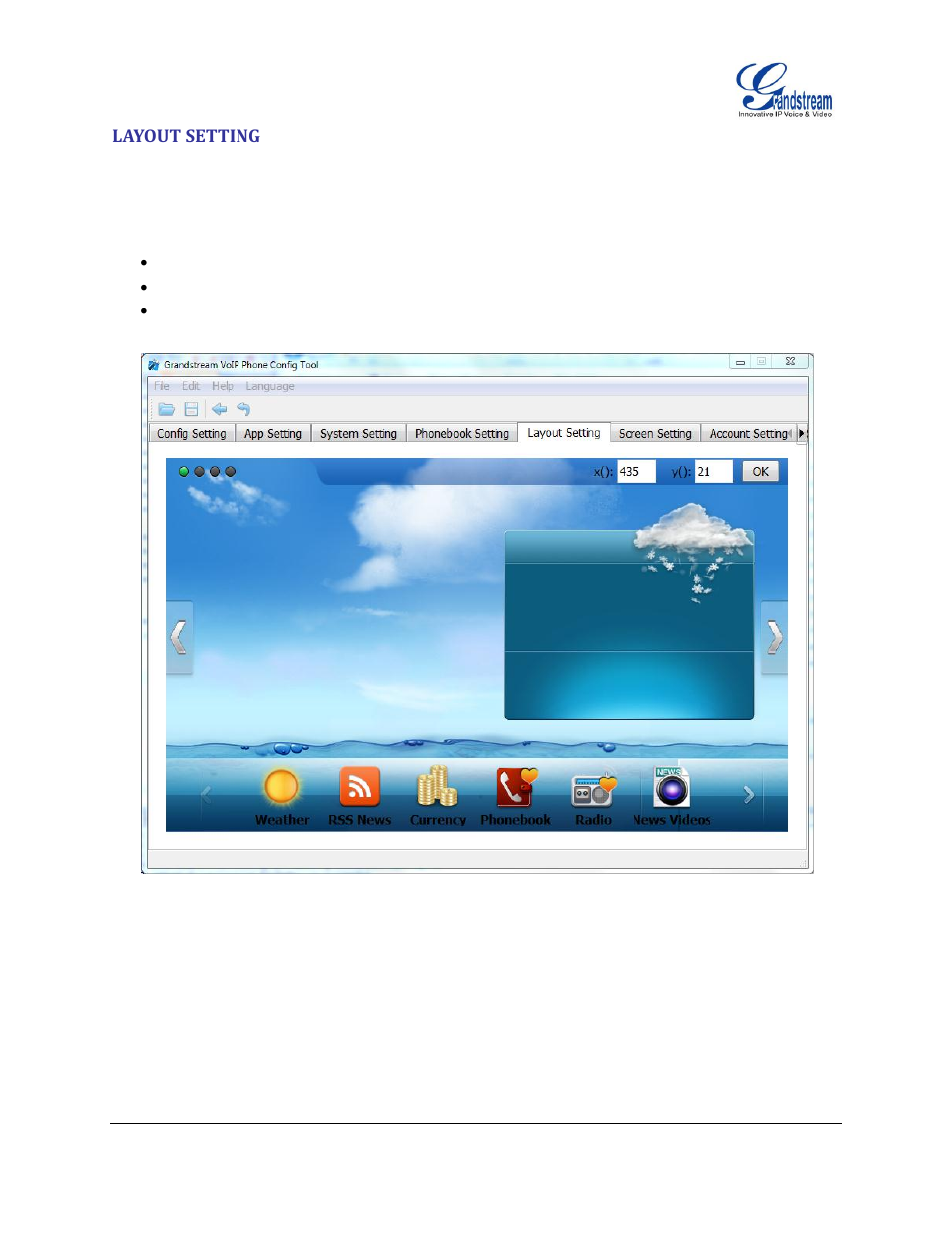 Layout setting, Figure 7: layout setting interface | Grandstream GXV3175 GUI Customization Guide User Manual | Page 10 / 14